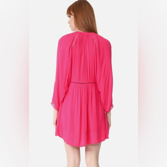 NEW! Free People Go Lightly Swing Dress V Neck Long Sleeve Boho Pink SZ M - Picture 4 of 15